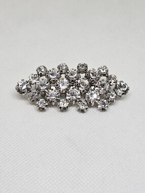 Vintage Clear Rhinestone Cluster Brooch Silver Tone Statement Pin